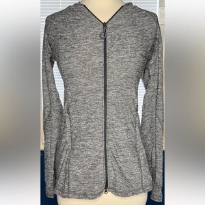 Athleta Womens Full Zip Hooded Warmup Jacket-Thumbholes Sz XXS Heather Grey